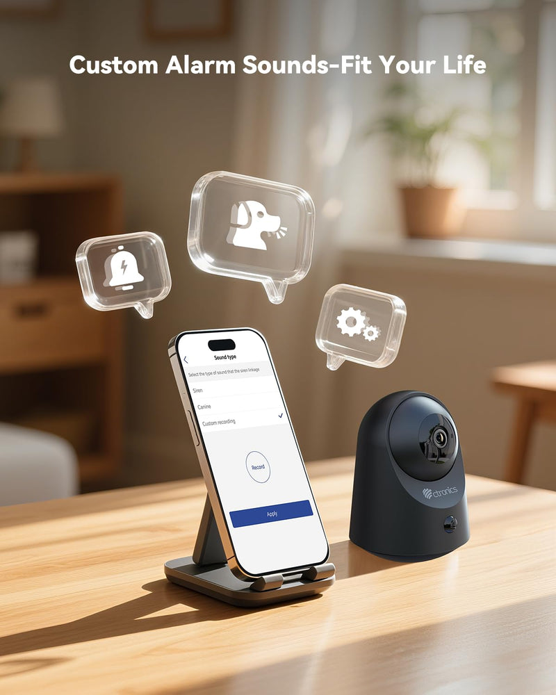 Ctronics 2K 3MP Indoor Security Camera,100% Wireless Battery Camera, 20m Infrared Night Vision, App & PC, FTP/Local Storage/Cloud, PIR Motion Detection, 2.4GHz WiFi, Two-Way Audio, Black