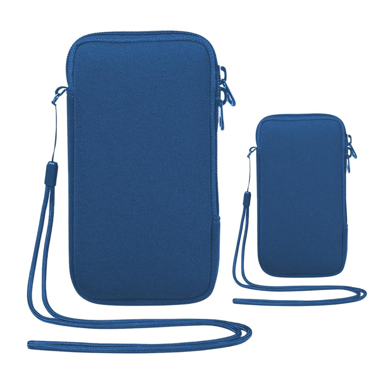2 Pack Neoprene Cell Phone Sleeve Phone Pouch, Shock-Absorbing Pouch with Zipper & Adjustable Strap Cell Sleeves, Water Shedding Storage for Large Smart Devices Up to 6.7 Inch Blue Black