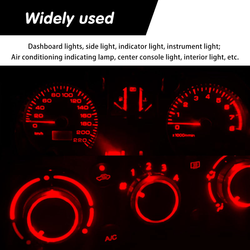 74 Led Bulb Dash Lights Super Bright, T5 37 74 LED Bulb with Twist Lock Socket PC74 PC37, Dashboard Lights, Instrument Cluster Bulbs Kits,Pack of 20 (Red) red