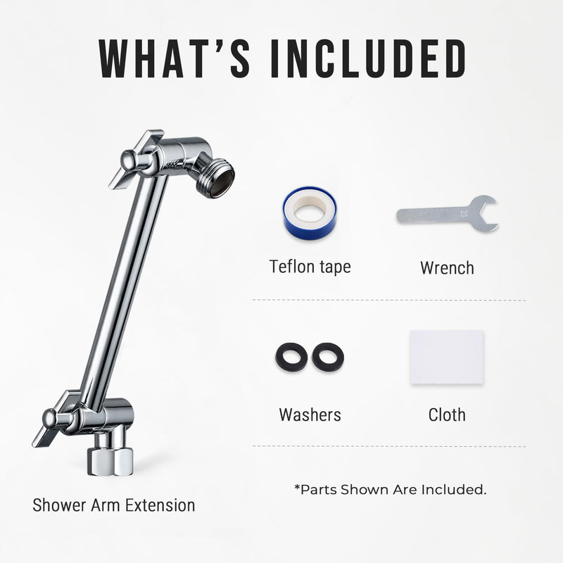 G-Promise 5.8 Inch All Metal Shower Head Extension Arm, Adjustable Extender with Locking Screw for Rise or Lower Rainfall and Fixed Shower Head, Universal G1/2 Connector Replacement Part (Chrome) Chrome