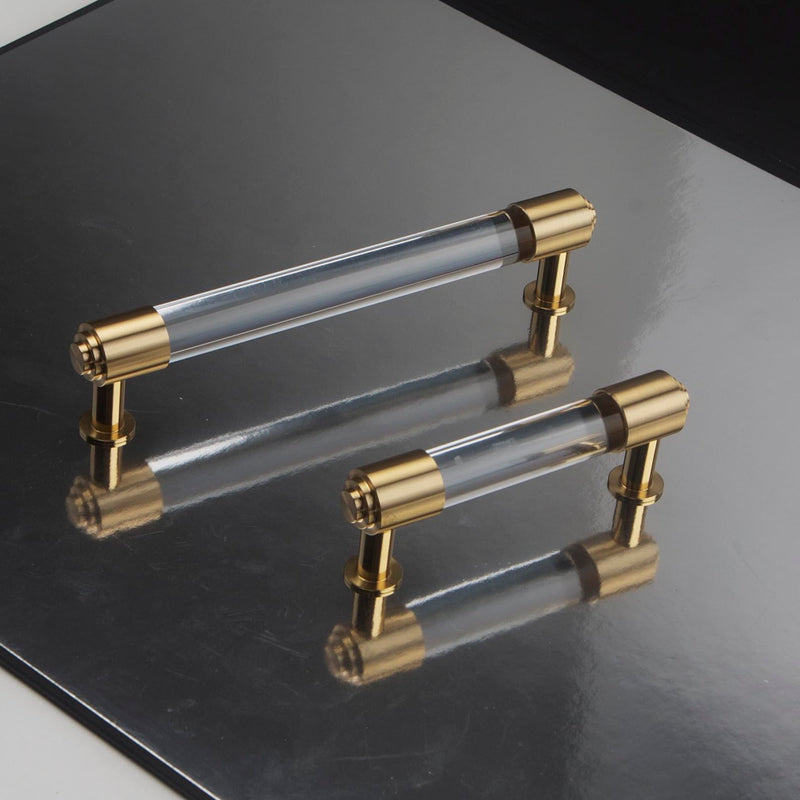Brass and Acrylic Kitchen Cabinet Pulls 7 in Hole 4Pack Gold and Clear Elegant Drawer Handle Charming Dresser Knob for Closet Cupboard Wardrobe Laundry Room Bathroom Double Hole: 7 Inch