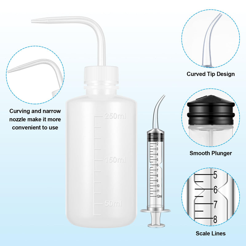 Geiserailie 8 Pcs Soft & Liquid Diet Kit 2 Large Plastic Syringe with Tube 2 Wash Bottles Squeeze 2 Curved Syringes Recovery Supplies for Eating and Drinking Liquid Food