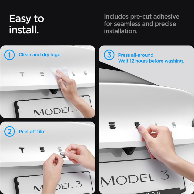 Spigen Rear Emblem Logo Full Cover Sticker Designed for Tesla Model 3 2025/2024 Refresh (Highland) - Black