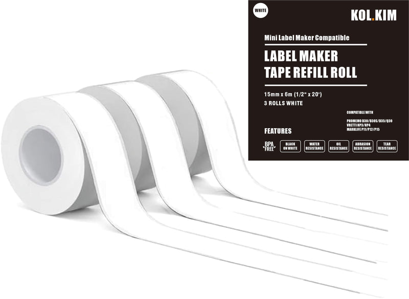 D30 Continuous Label, 3 Rolls D30 Continuous Label Tape 1/2 in X 20 Ft Continuous Label Tape for Phomemo D30 D35 Q30 Label Tape for Print Master D30 D35 Labels Refill Black on White 15mm X 6m 15mm X 6 M Continuous White 3 Rolls