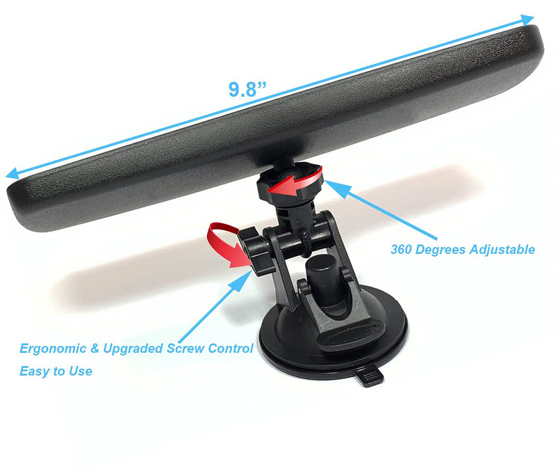 Rear View Mirror, 9.8" Universal Rearview Mirror, Car Interior Rear View Mirror with Adjustable Suction Cup, Car Inside Mirror for SUV, Vans, Trucks (Bonus 2 PCS Blind Spot Mirrors) White
