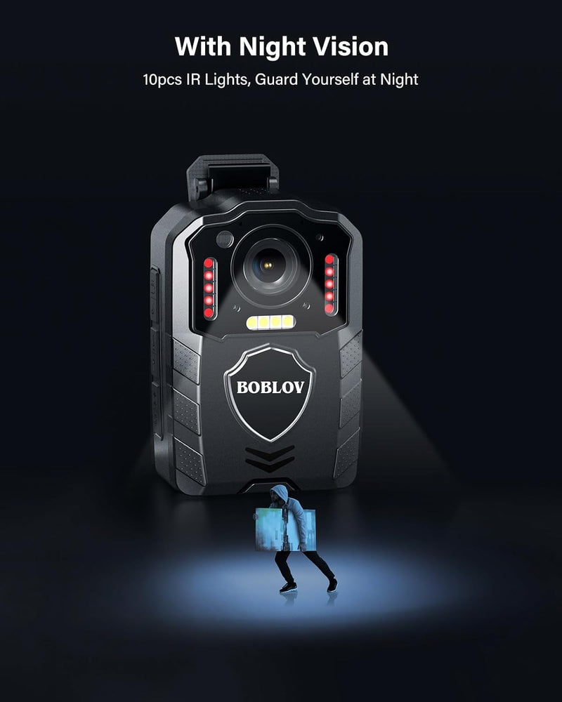 BOBLOV KJ25 128GB Body Camera, 3000mAh with 10-13Hrs Recording, Affordable Body Cam with Night Vision, External TF Card with Exchange for Hiking, Delivery, Law Enforcement(128GB)