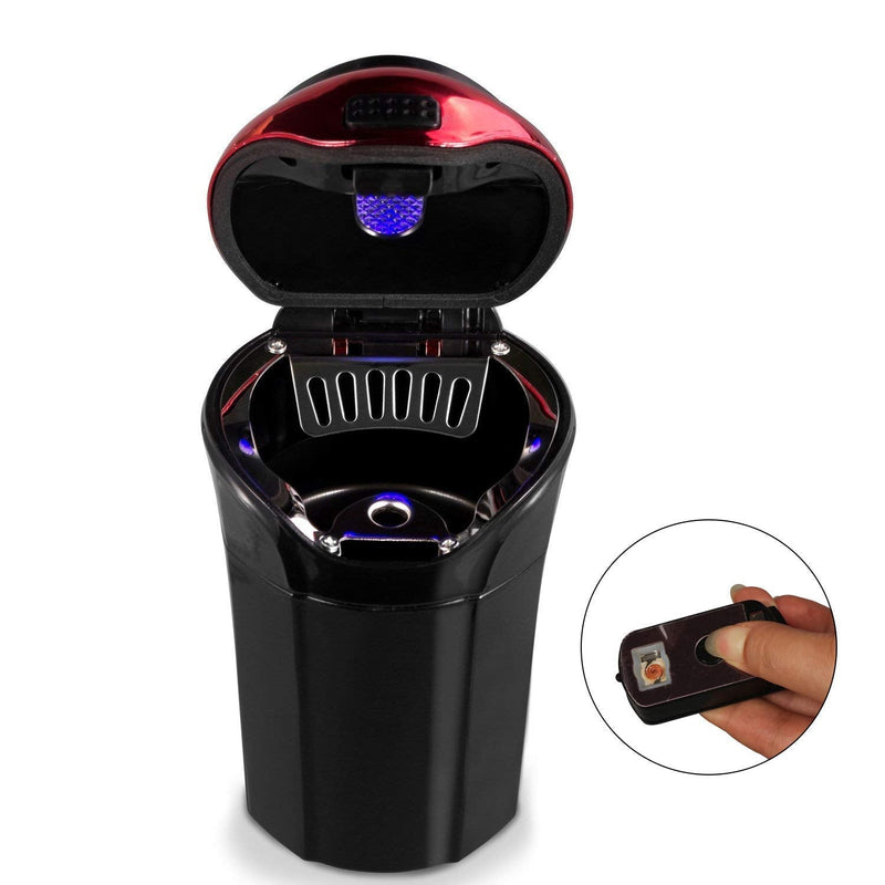 Car Ashtray, Car Ashtray Lighter Set Detachable, Car Ashtray with Lid Blue LED Light Indicator for Car, Home, Office and Travel Red ashtray