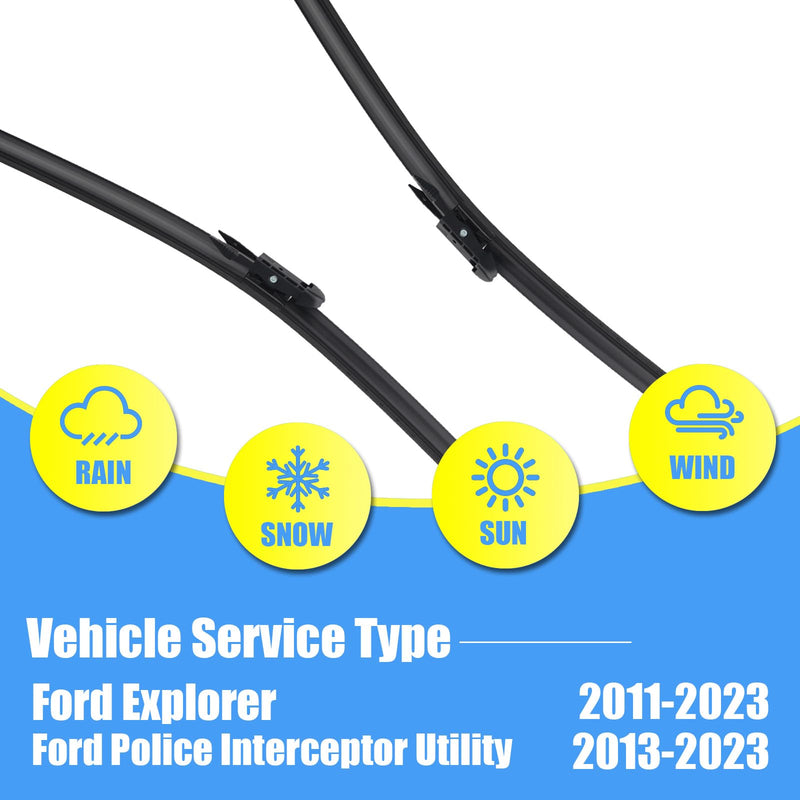 Gavimnal® 26"+22"+11" Silicone Wiper Blades Replacement For Ford Explorer 2011-2023,Ford Police Interceptor Utility 2013-2023,All-Season Front Rear Windshield Wiper Blades(Set of 3) 26"+22"+11"(Pinch Tab Arm)