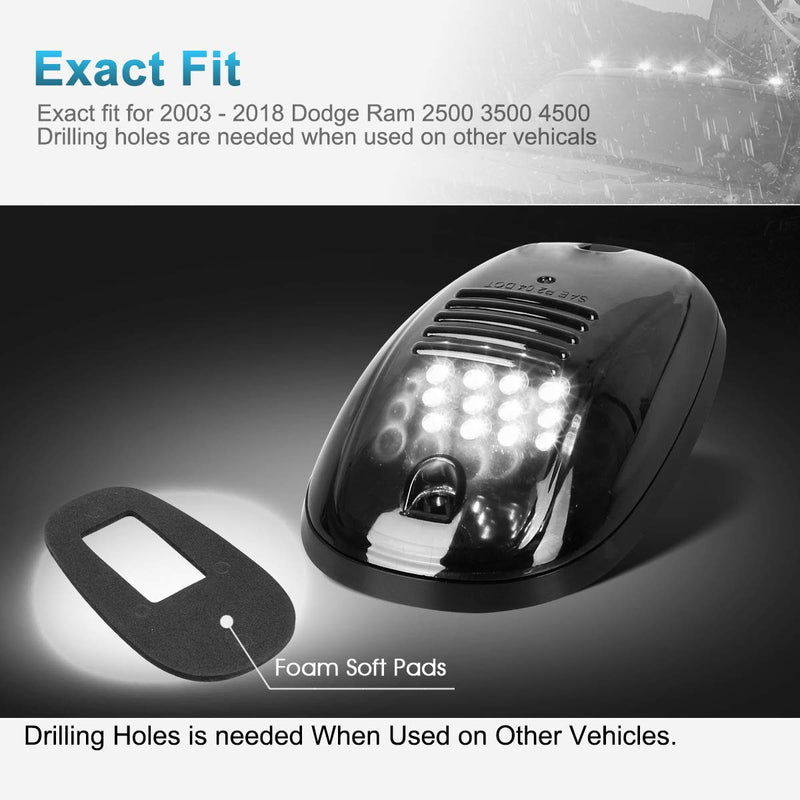 Partsam 5pcs 12LEDs Smoke/White Cab Roof Top Marker Running Lights 264146BK Replacement for Dodge Ram 2003-2018 (Smoked Lens/White Lights)