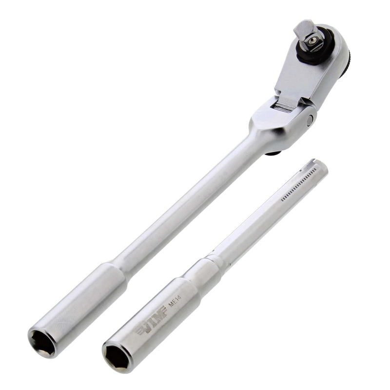 VIM Tools Flex Socket Ratchet to T Handle Wrench 3pc Set - 1/4in Small Ratchet Set with Socket Extension and Adapter