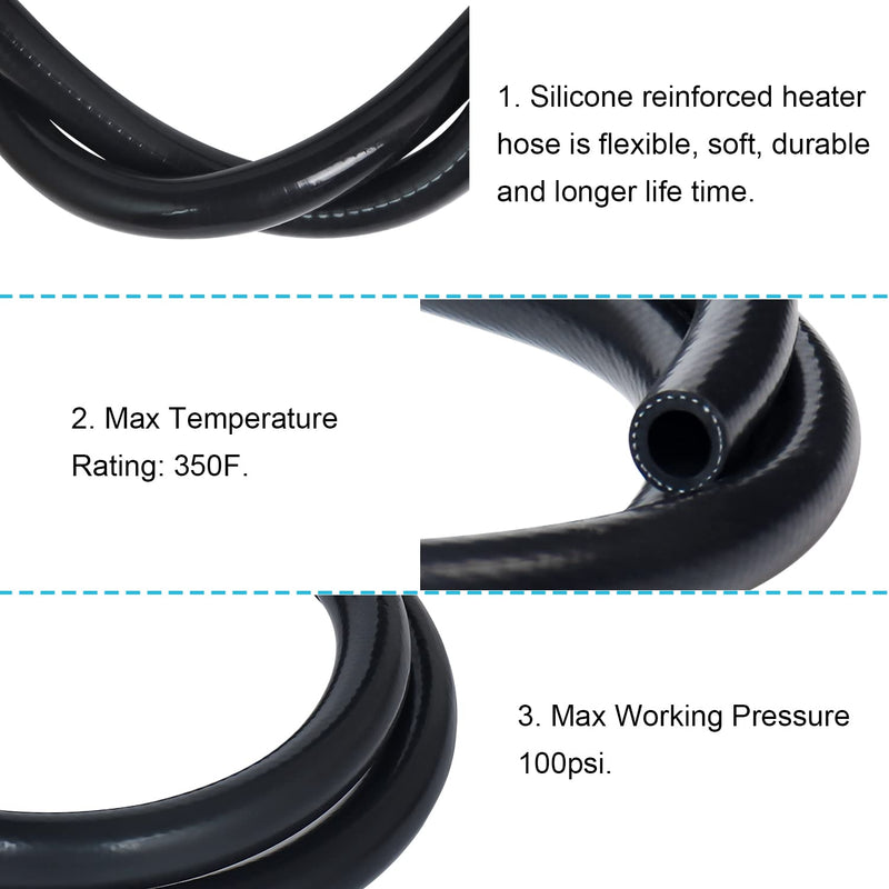 KDP 1/4"X5FT(ID:6MM) 1.5 M Silicone Heater Hose Coolant Radiator Vacuum Line, 1ply Reinforced 4MM Thick, Max Temperature Rating 350F Work Pressure 100 psi+ Mutiple Use for Air and Water