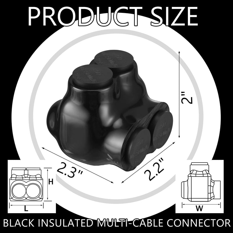 3 Pcs Black Insulated Multi Cable Connectors Vinyl Coated Wire Insulated Splicers with 2 Ports Single Sided Entry, Dual Rated for Copper Aluminum (250-6 Wire Range, 2.22"L x 2.3"W x 2"H) 250-6 Wire Range, 2.22"L x 2.3"W x 2"H