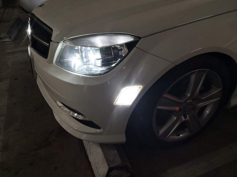 iJDMTOY Euro Clear Lens Front Side Marker Lights w/White LED Replacement Bulbs Compatible With 2008-11 Mercedes Pre-LCI W204 C250 C300 C350 & 2008-2013 C63 AMG, Replace OEM Amber Sidemarker Lamps Clear Lens White LED