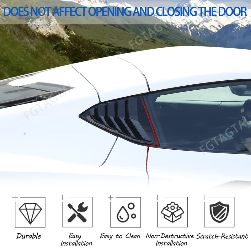 Rear Side Window Louver Cover Compatible with Chevrolet Corvette C8 2020-2024, Rear Window Shutters Trim Cover, Air Vent Scoop Shades Trim Accessories (Bright Black) Bright Black