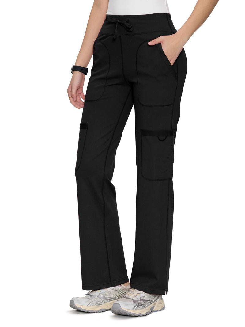 Yoga Scrub Pants for Women Soft Stretch Mid Rise Straight Leg Cargo Bottom with Drawstring,5 Pockets Medium Black