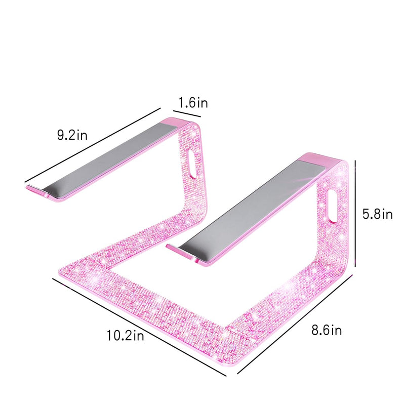 Bling Aluminum Laptop Stand,Glitter Ergonomicic Computer Stand for Desk with Sparkle Rhinestones,Detachable Notebook Riser Compatible with Air, Pro, Dell, HP, 10-15.6" Laptops (Pink) Pink