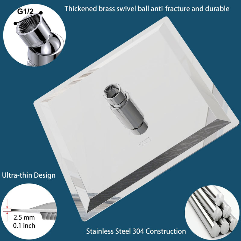 Rain Shower head, High Flow Stainless Steel Square Rainfall ShowerHead, Waterfall Bath Shower Body Covering, Ceiling or Wall Mount (10" Chrome Finish) 10 Inch