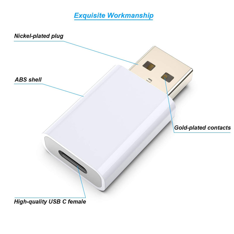 USB to USB C Adapter,USB-C Female to USB Male Adapter Compatible with Apple MagSafe Watch 7/8/9/SE/Ultra,Car,iPhone 15 14 13 12 Mini Pro Max,iPad,Galaxy,Pixel 7 6 5,CarPlay,Wall Plug 2 Pack White