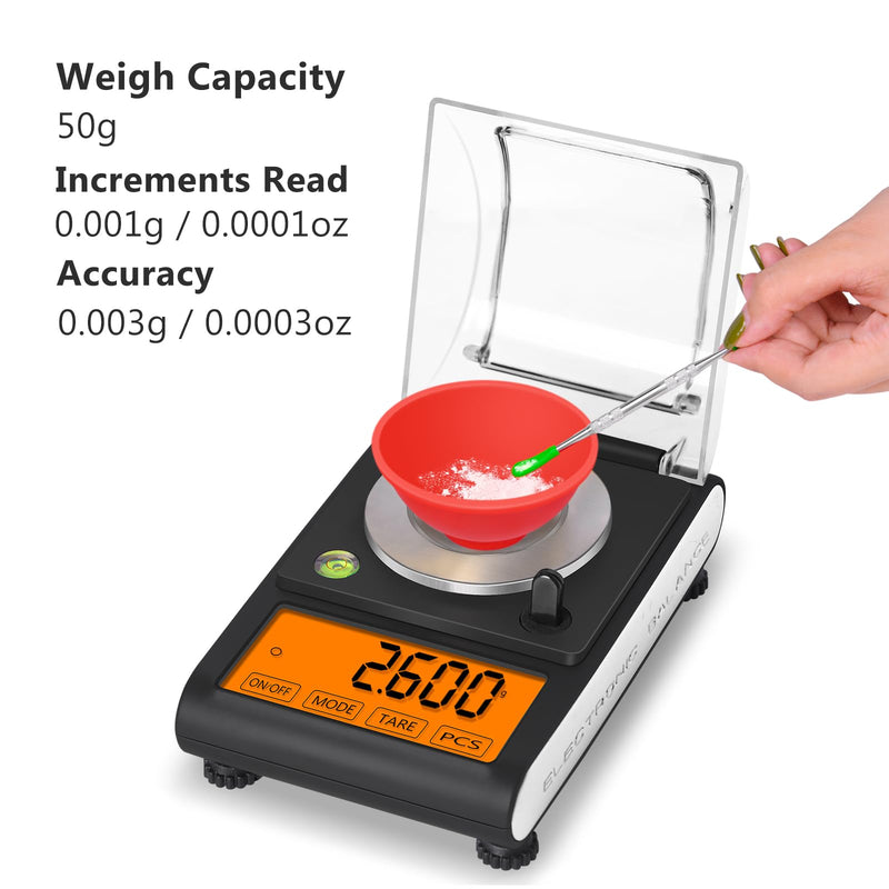 Fuzion Milligram Scale 50g/0.001g, Digital mg Scale with Calibration Weights, Jewelry Scale with Tweezers, Spoon, Bowl, Brush, Micro Scale for Powder, Gold, Herb, Large Display TGD-50