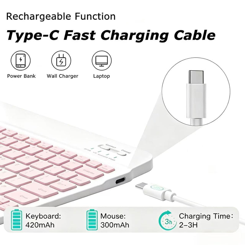 Mini Bluetooth Keyboard, Small Portable Wireless Rechargeable Keyboard with 7-Color RGB Backlit for iPad iPhone Android Samsung Tablet Smartphone((Pink) Pink