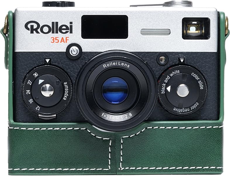 35AF Case, BMAOLLONGB Handmade Genuine Real Leather Half Camera Case Bag Cover for Rollei 35AF with Lens Cover (Green) Green