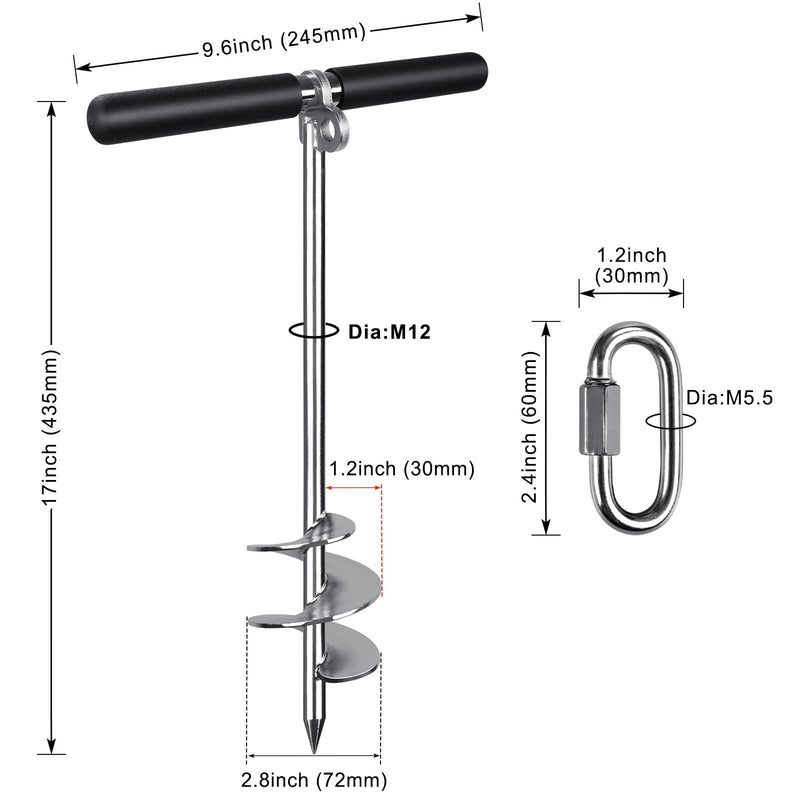 SELEWARE Sand Anchor for Boats 304 Stainless Steel Screw in Boat Anchor | Boat Sand Anchor with Removable Handle & Storage Bag, Shallow Water Boat Anchor for Pontoon, Jet Ski, Kayak, Beach, Sandbar 17"