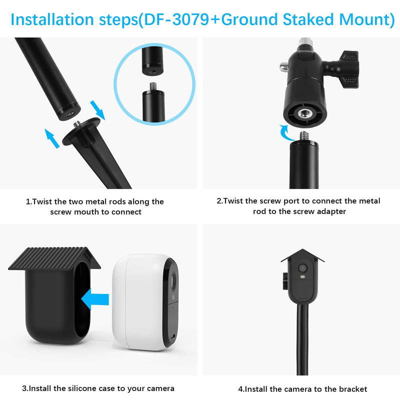 HOLACA Spike Pole Mount Ground Stake and Weatherproof Silicone Skin for Arlo Essential Security Camera(2nd Gen),Suitable for Stake into Soft Ground