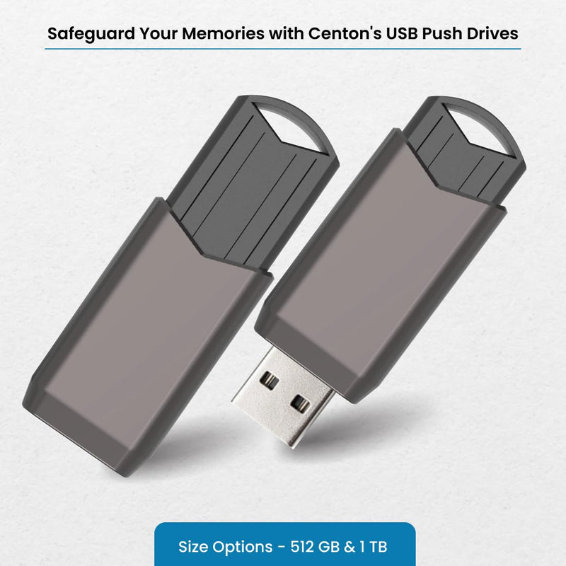 Centon Electronics DataStick Push USB Flash Drive, Portable, High-Speed USB 3.2 Gen 2, No-Cap Design, R/W Speed of 1000/800, Versatile Data Stick, 1TB Storage Capacity, Graphite 1 TB