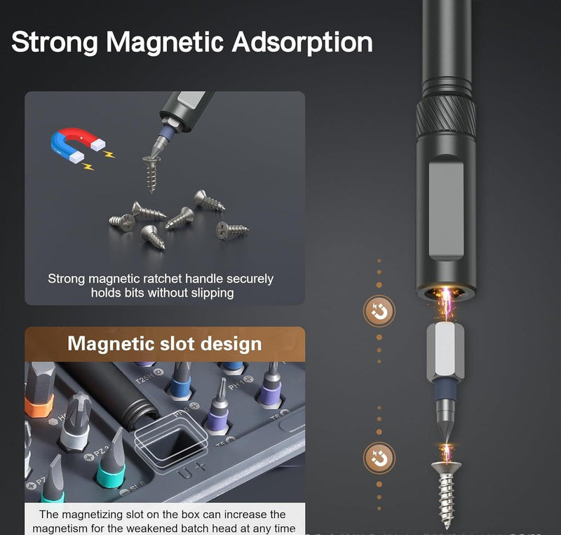 42 in 1 Magnetic Screwdriver Set, Multi Bit Ratcheting Screwdriver Set T Handle Repair Tool Kit for Furniture, Computer, Bicycle and DIY for Christmas Gifts Ratchet Screwdriver