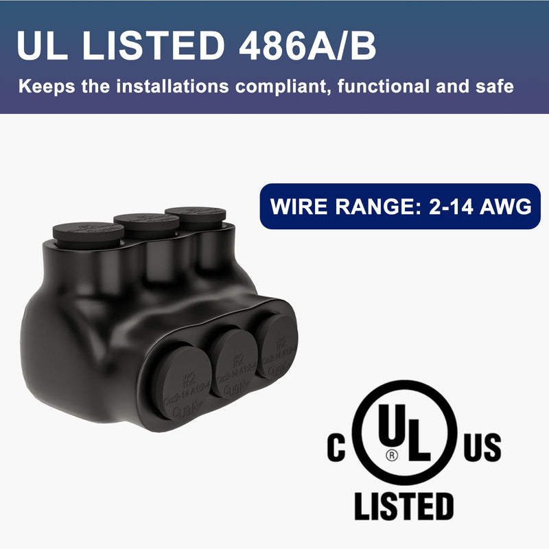 5 Pcs - Insulated Multi Cable Connectors 3 Port Single Entry Splice Electrical Power Connector Black Interconnect Terminals Pre Filled Wire Connectors (2-14AWG Wire Range) 3 Port 2-14AWG