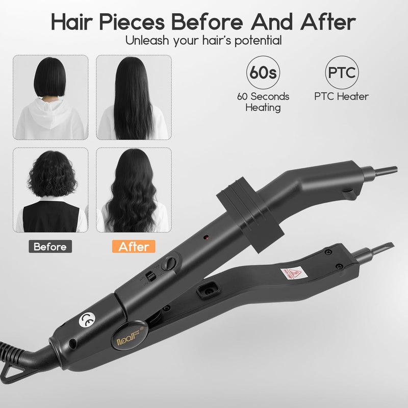 Hair Extensions Iron,Electrothermal Hair Extension Tools,210°F-390°F Temperature Adjust Fusion Heat Iron Connector (Black) Black