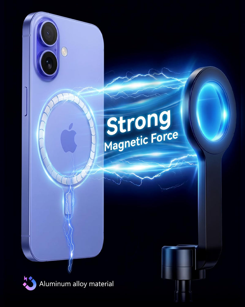 Magnetic Phone Tripod for iPhone, 70" 1s Open Selfie Stick with Remote | MagSafe compatible phone stand for iPhone & Android, portable for selfies, recording and live streaming Black