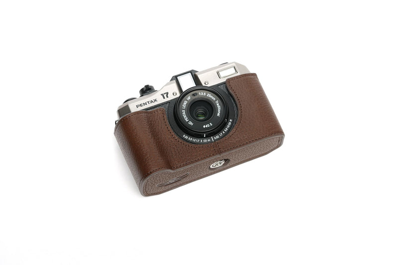 for Pentax 17 Case, Handmade Genuine Real Leather Half Camera Case Bag Cover for Pentax 17 Film Camera With Hand Strap (Coffee) Coffee