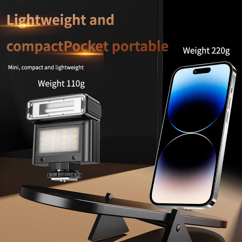 Mini Camera Flash Speedlite, GN10 6000K On-Camera Flash with Video Light, 4 Power Levels, Universal Single Contact Hot Shoe Mount, Compatible with Sony Canon Nikon Fuji Panasonic Pentax Olympus
