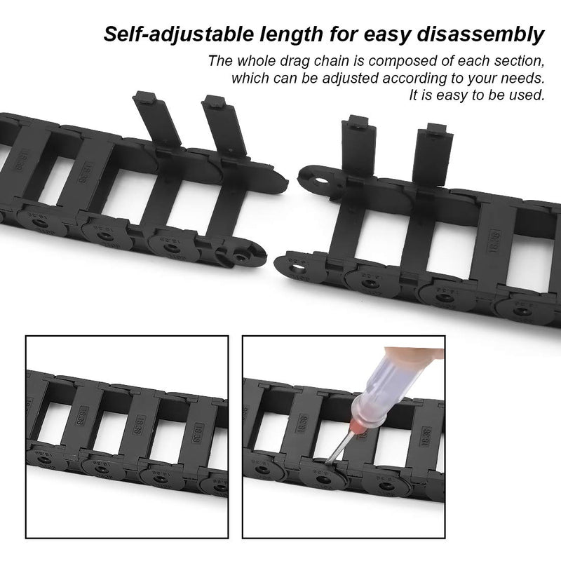 Pack of 2, R38 18mm x 38mm(Inner H x Inner W) Black Plastic Cable Wire Carrier Drag Chain 1M Length for CNC, with End Connectors - Bridge Type (Inner Side openable) 18*38A(2pc） Openable(Bridge Type)