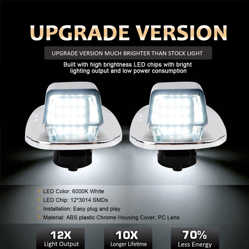 D-Lumina LED License Plate Light Tag Lamp Assembly Chrome Housing Compatible with 1988-1999 Chevy GMC Silverado Sierra C/K Series 1500 2500 3500 Suburban Blazer S10 Tahoe Yukon Sonoma S15, Pack of 2