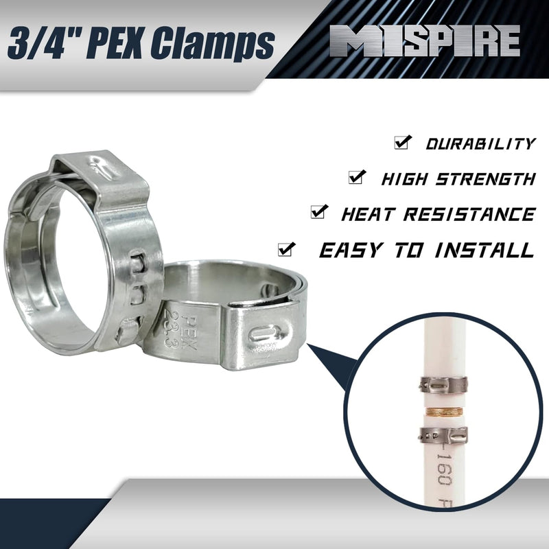 PEX Clamps 3/4 inch 100 PCS, Stainless Steel Pinch Clamps for PEX Pipe Water Lines