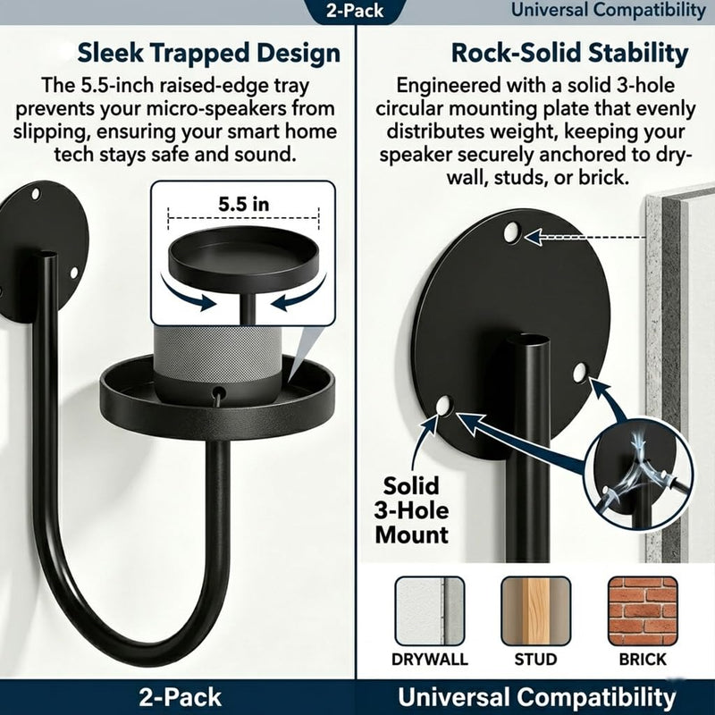 DAWASAPAT Small Speaker Wall Mount Holder Pair for Samsung, Roku, Sony, JBL, Vizio, LG and More Rear Speakers Save Space, 6.1" x 6.1" Speaker Mounts Easy to Install for Home Theater Surround Sound