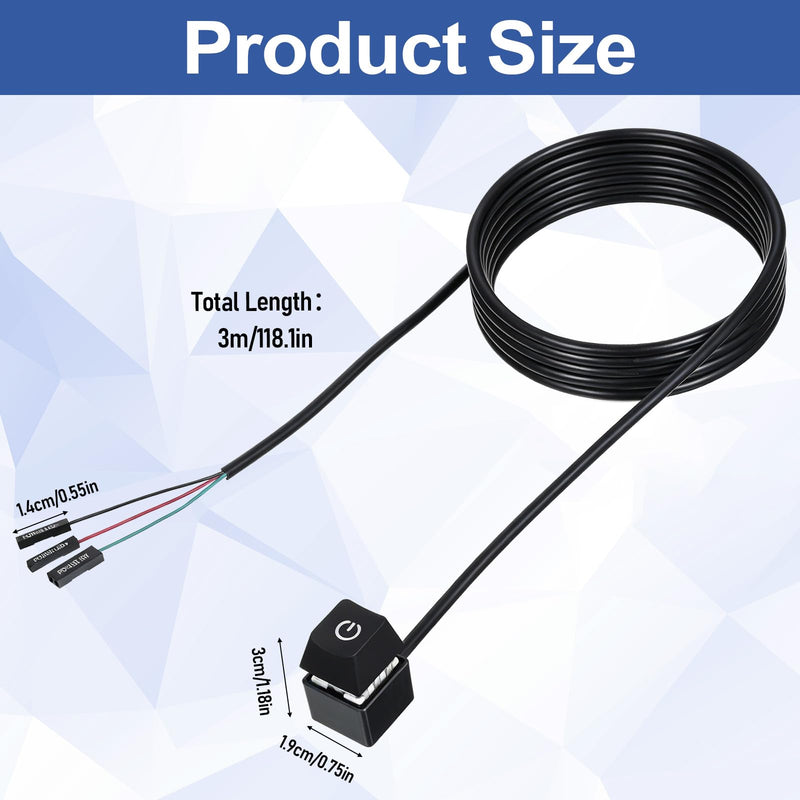 PC Power Button with 118" Cable, External PC Power Switch | Desktop Computer Power Switches Computer Power Switch LED on/off Switch PC Power Button Extension for Computer Motherboard