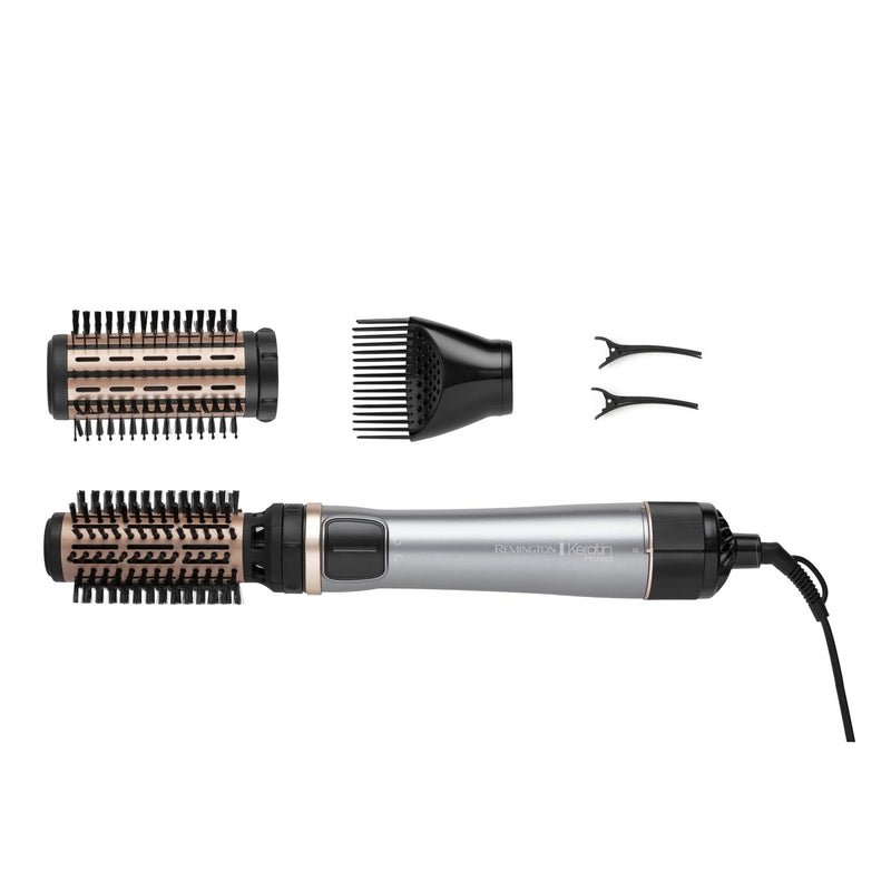 Remington Rotating Airstyler, 3 Attachments, Ceramic Coating with Almond | Three Attachments: Mixed Bristle Brush, Root Boost, Hair Clips, Ceramic Coating with Almond Oil, 1000W Fast Drying