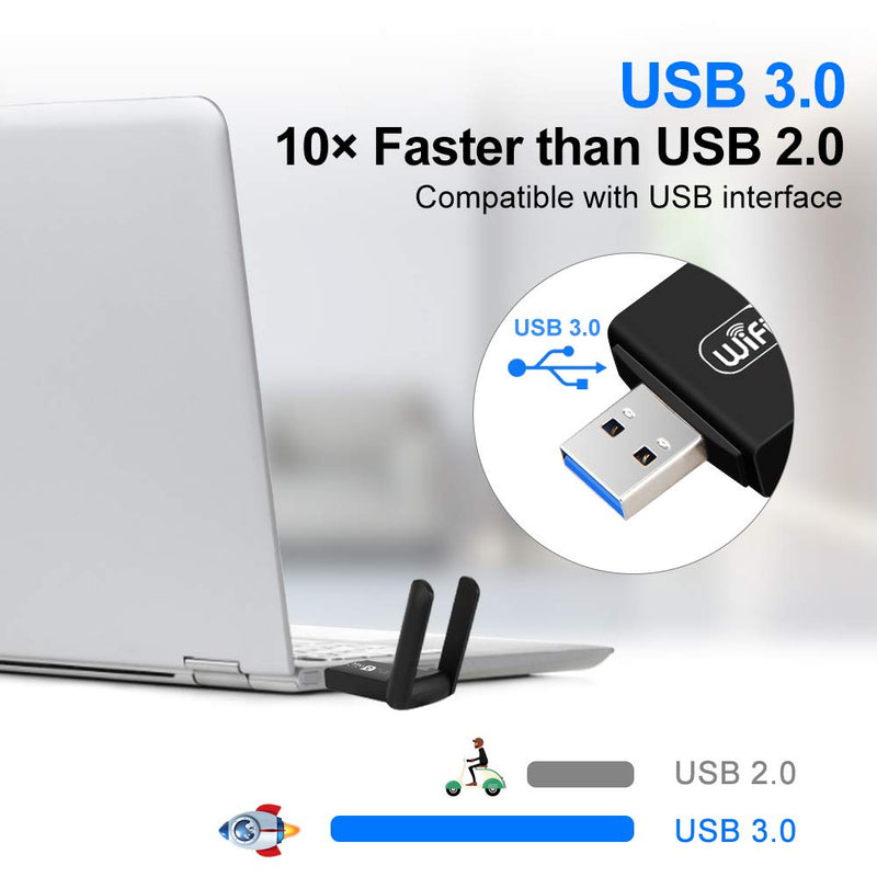 USB WiFi Adapter, 1200Mbps USB3.0 Wireless Network Adapters for PC Dual Band 5G/2.4G WiFi Dongle with 5dBi Antennas for Desktop Computer/Laptop, Supports Windows 11/10/8, Mac OS 10.9~10.15,OS 11.0+