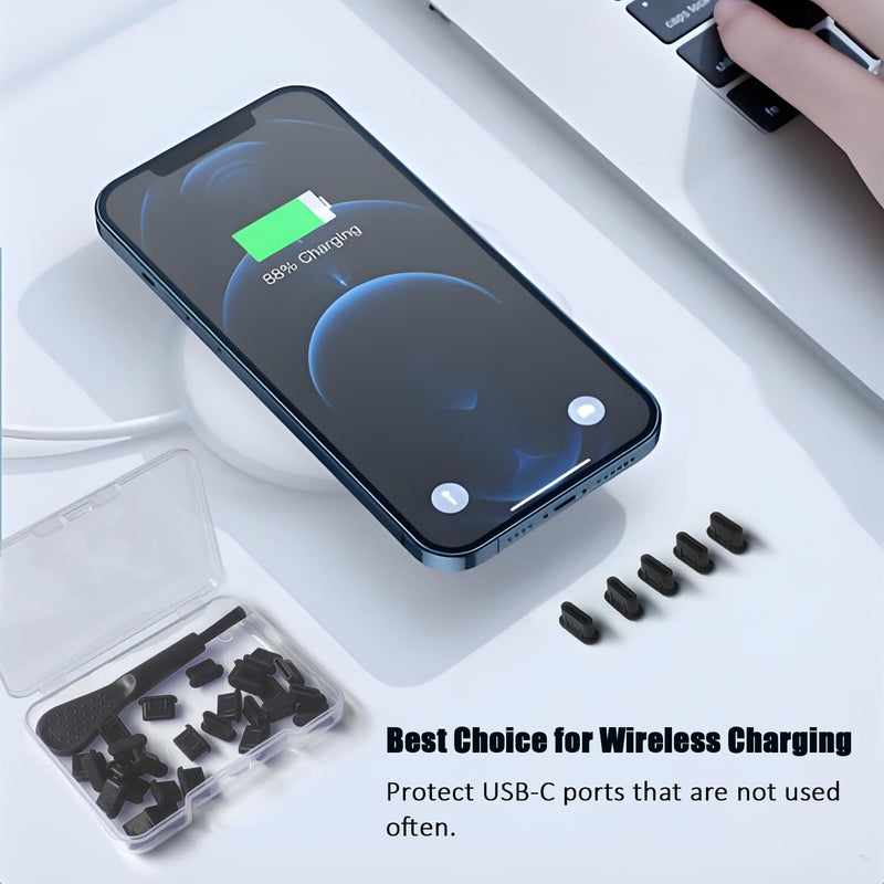 USB C Dust Plug, 40 Pack Anti-Dust USB C Plug Cover, Soft Silicone USB C Port Cover Universal USB C Cover for iPhone 15/16/17 Pro Max, Kindle, Samsung, Pixel, USB C Device (40 Black) 40 Black