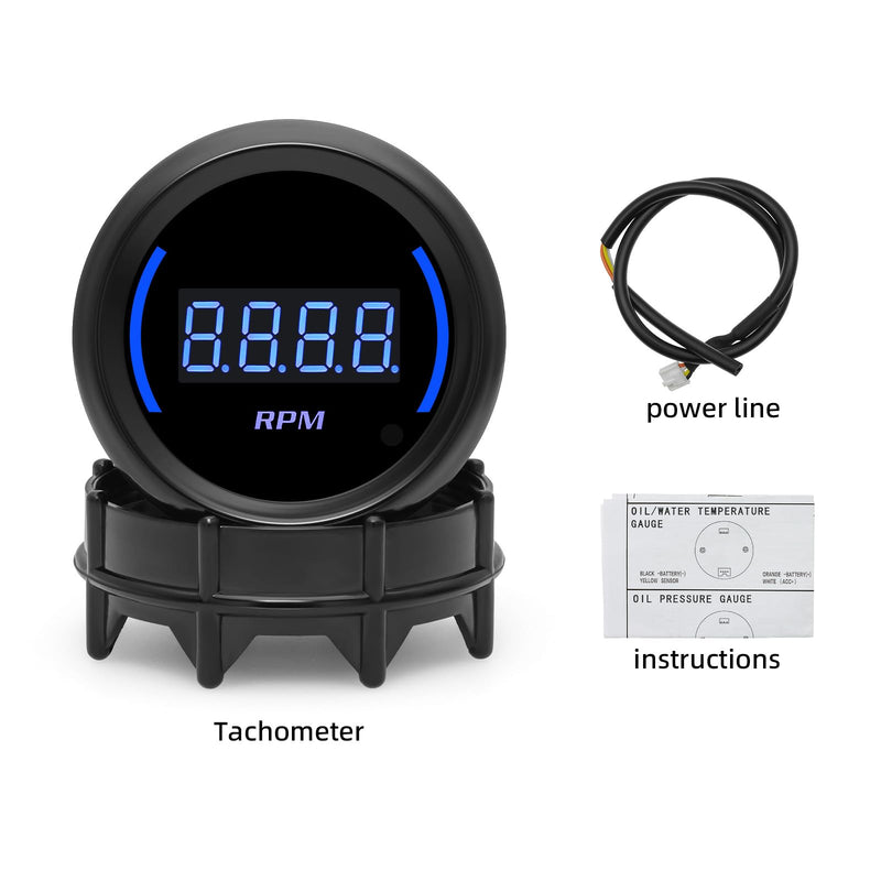 ARTILAURA 2" 52mm Tachometer 0-9000 RPM Gauge Blue Digital Tacho Meter for 12V Universal Car Auto