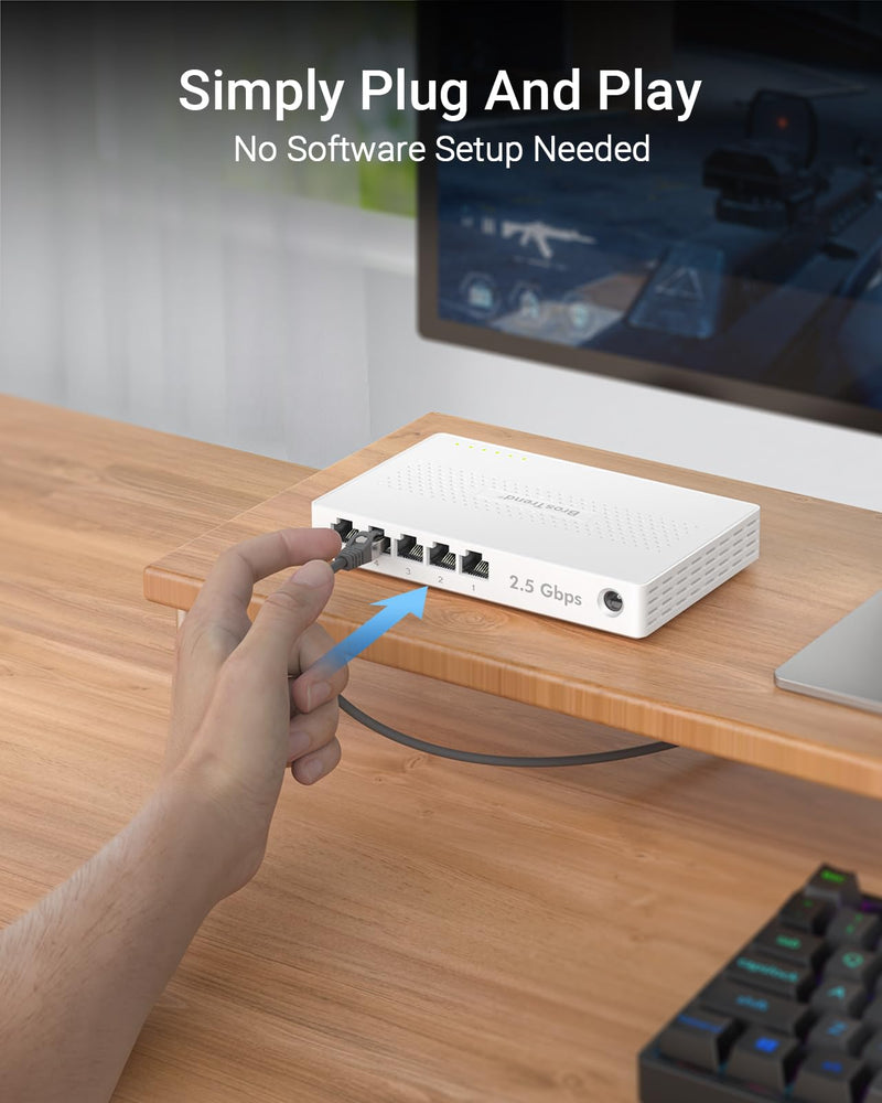 BrosTrend 5 Port 2.5GB Switch, 2.5 Gigabit Unmanaged Ethernet Switch, Fanless Plug & Play + 2.5Gb Network Card, PCIe Ethernet Card with Extra Low-Profile Bracket for Windows, Both Lifetime Protection