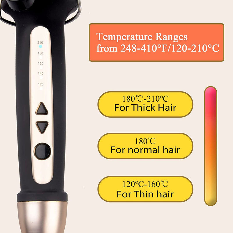  [AUSTRALIA] - Curling Tongs, Curling Wand 38mm Hair Curler Large Barrel Curling Iron for Long Thick Hair with Glove 120°C-210°C Adjustable Auto-Off B