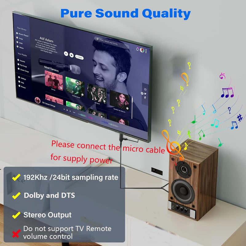 (1.5m /4.92FT) HDMI ARC Audio Extractor Converter,192KHz ARC Audio Extractor DAC,Digital to Analog Audio Converter,from HDTV HDMI ARC to L/R 3.5mm Jack Audio System Soundbar for TV (ARC Input)