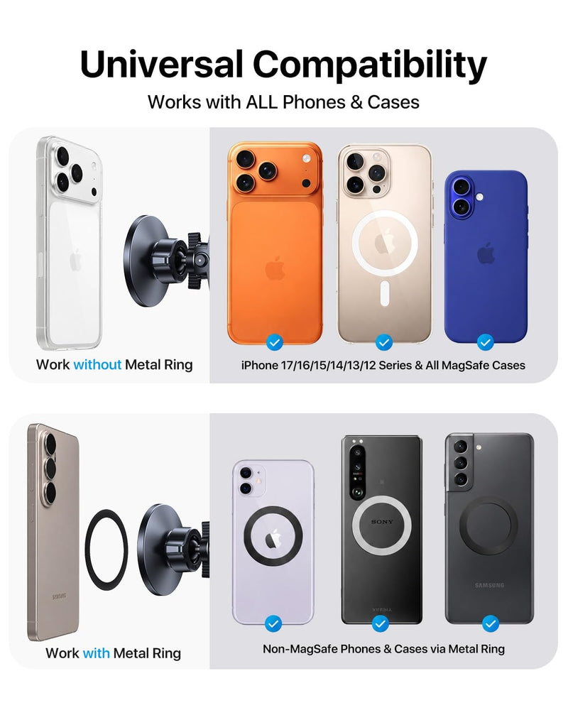andobil for MagSafe Car Mount [20xN55 Strongest Magnet] Magnetic Phone Holder for Car Vent Stable Metal Clip 360 Adjustable Magnetic Car Phone Holder Mount for iPhone 17 Pro Max 16 15 14 13 Plus Mini