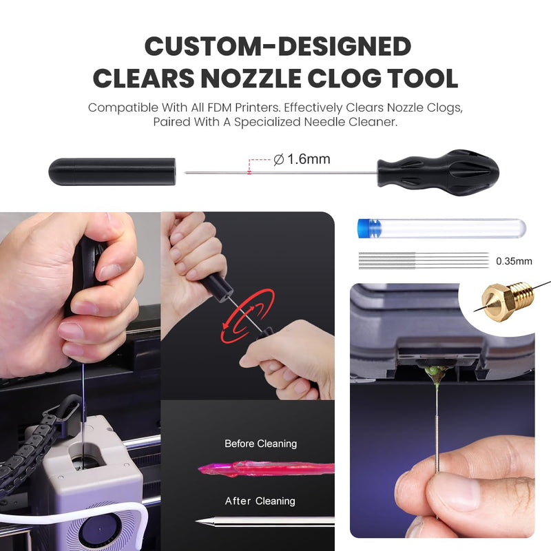 3D Printer Tools Kit for Cleaning, Assembly & Print Finishing, Fits FDM Printers