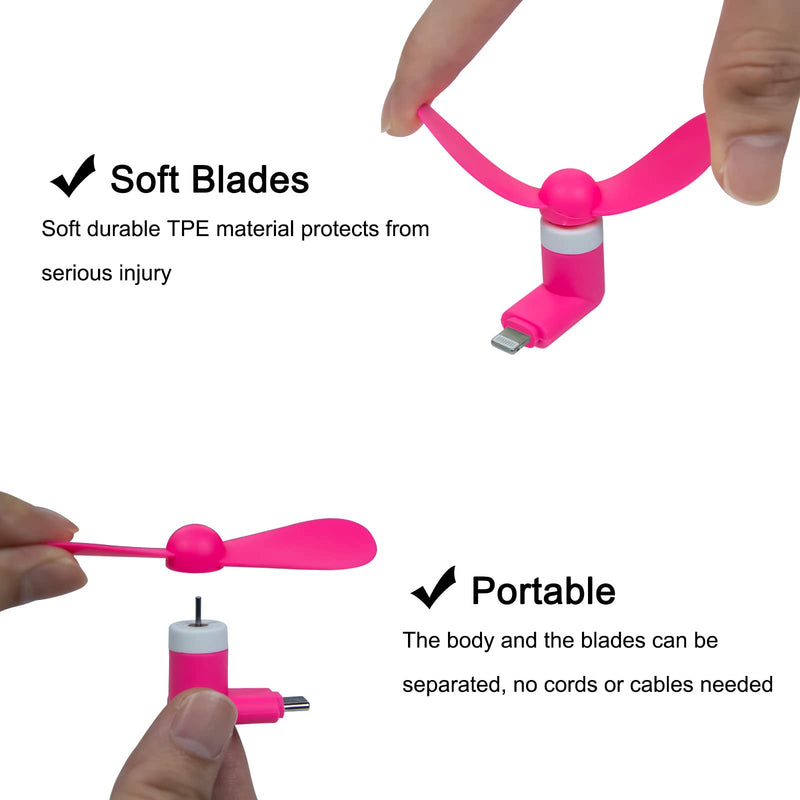 Fan for iPhone, 3 Pack Portable iPhone Fan Cell Phone Fan Compatible for Mini Fan for iPhone 14/14Pro Max/13/13 Pro Max/12/12 Pro Max/11/11 Pro/11 Pro Max/X/Xs/Xr/iPad Green/Blue/Rosy Red