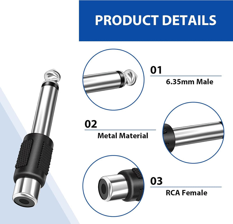 8 Pack RCA to 1/4 Adapter, 6.35mm Mono TS Plug Male to RCA Female Connector Adapter for Amplifiers Speakers Mixers Home Theater AV Receiver Guitar Audio Cable Equipment